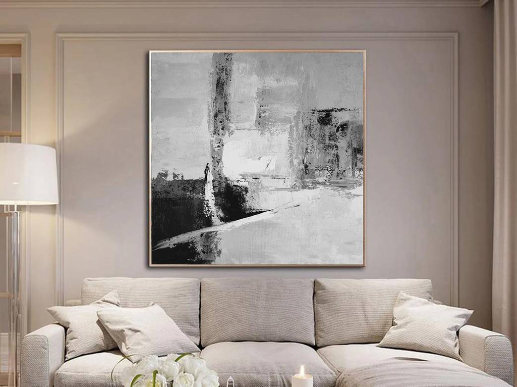 White Black Entryway Abstract Canvas Artwork GO8ZC wall art